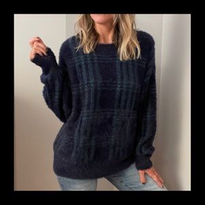 Fuzzy Warm Green + Black Plaid Sweater